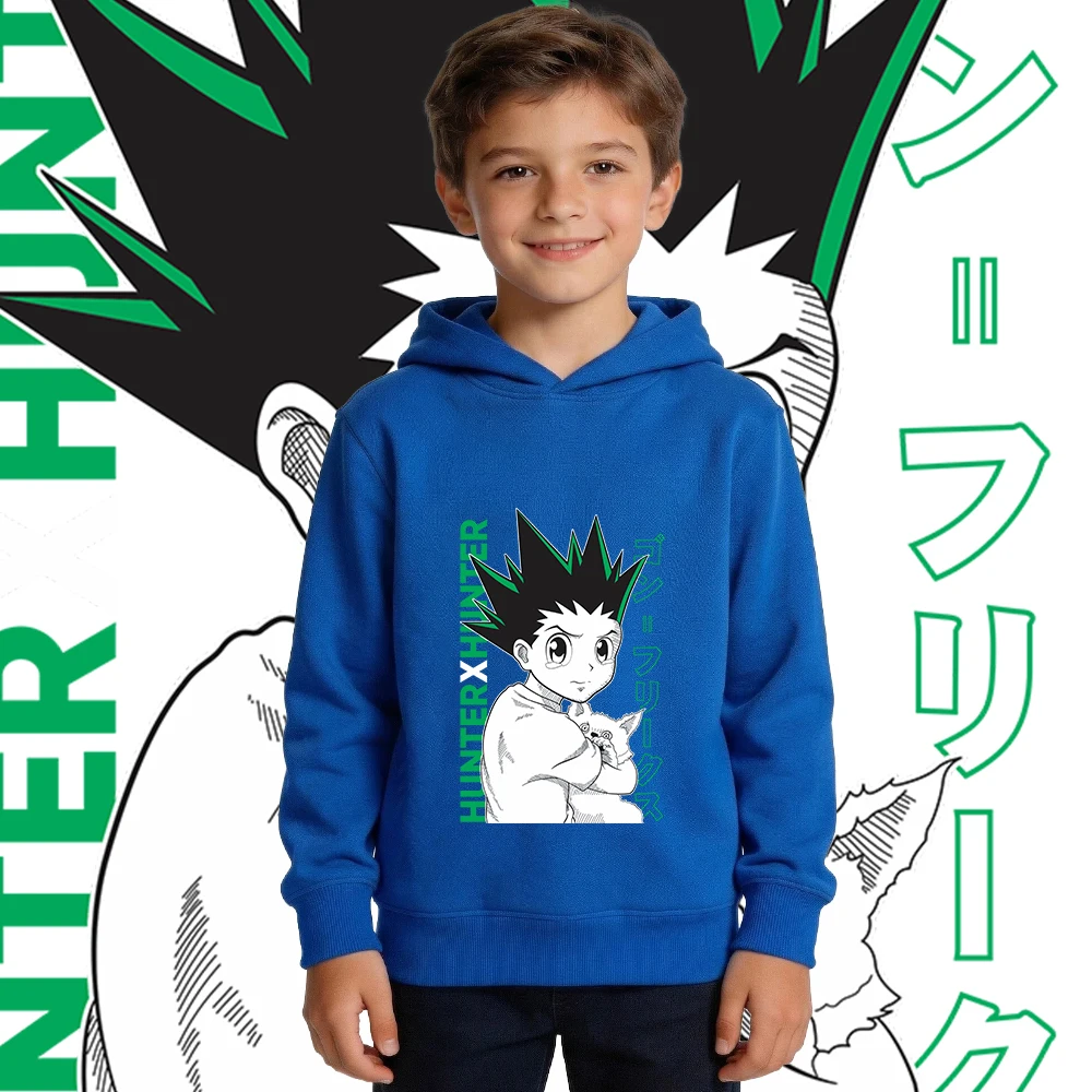 Hunter x Hunter Gon 프린트 애니메이션 키즈 소년 소녀 양털 후드 티 캐주얼 풀오버 따뜻한 가을 겨울 의류