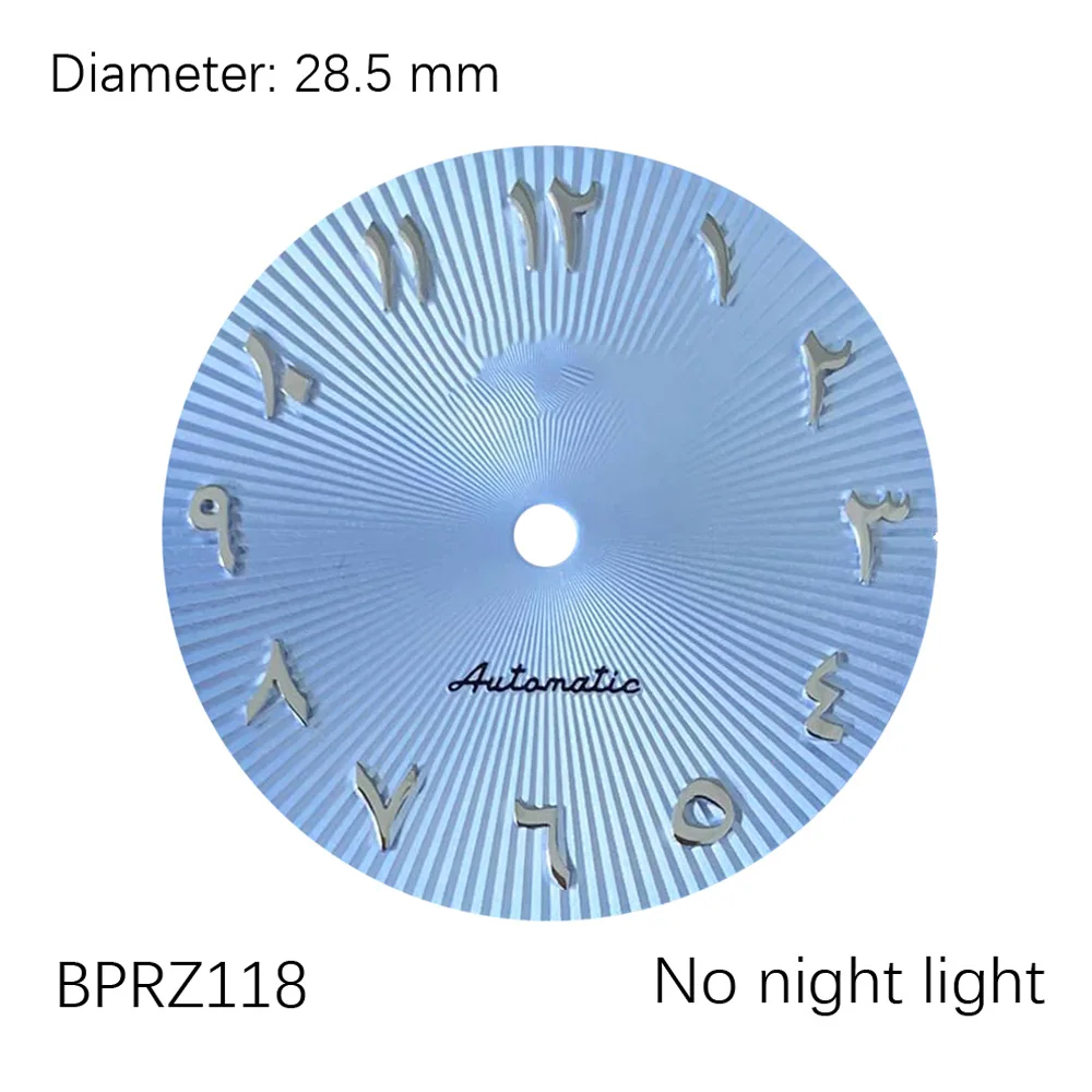 

Циферблат 28,5 мм, арабский Циферблат без светящегося гофрированного циферблата, серебристый циферблат из нержавеющей стали, выпуклый арабский циферблат, аксессуары для часов