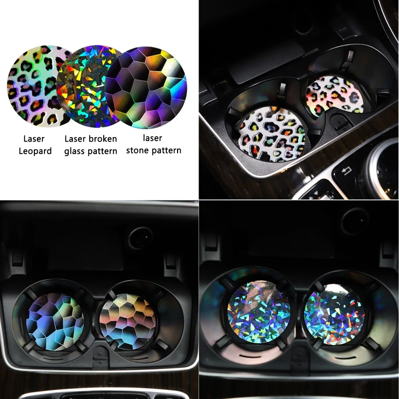 2 Pcs Car Cup Holder Aurora Coasters Set Dustabsorbing Auto Car Cup