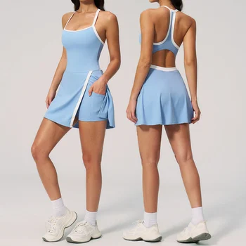 Yoga Romper Women Tracksuit  Sports Tennis Skirts High Waist Tights Yoga Tennis Shorts Female Fitness Bodysuit Workout Jumpsuit 1