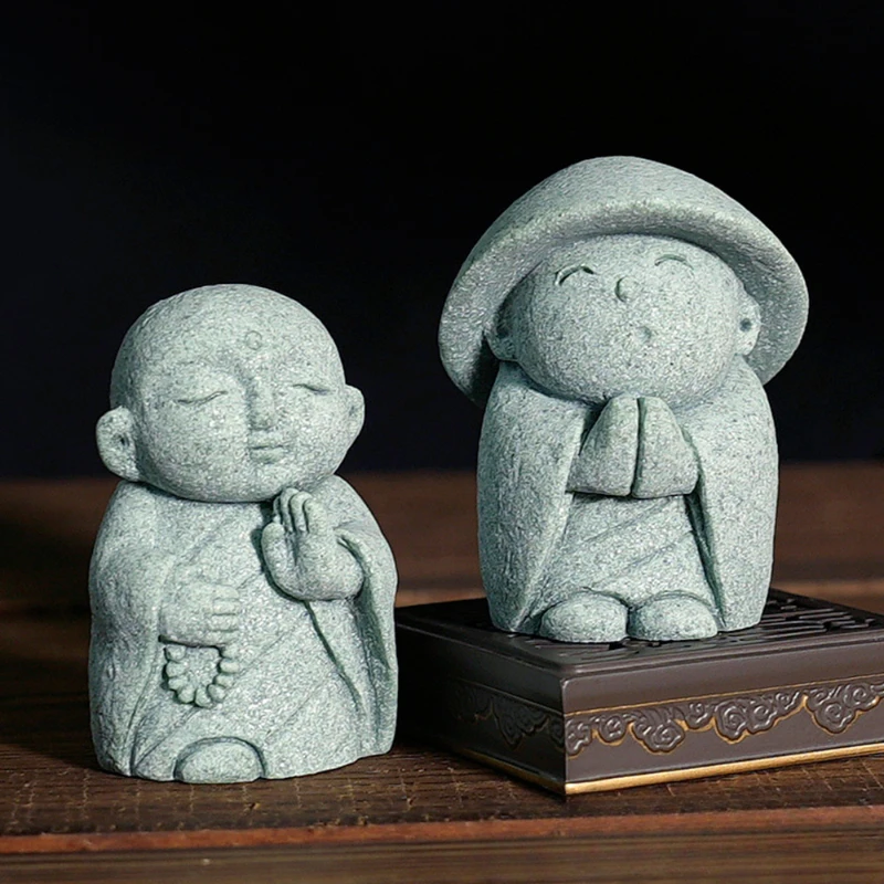 Buddha Jizo Stone Statue Sculpture Feng Shui Praying Monk Collectible Figurine Fish Tank Aquarium Tea Pet Office Home Decoration 3