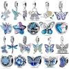 925 Sterling Silver Blue Series Dragonfly Butterfly Bird Pansy Flower Pendant Charm Fit 4MM hole diameter Bracelet Jewelry Gift 1