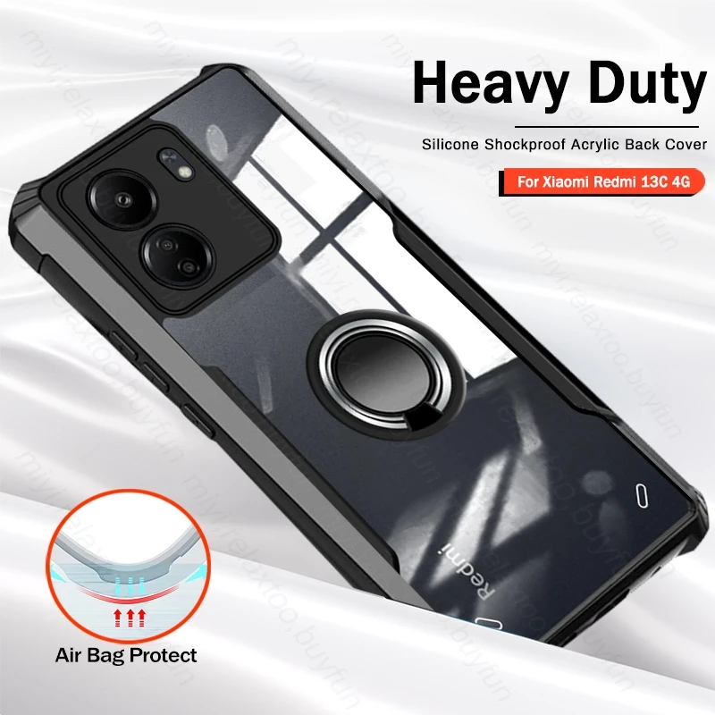 Per Xiaomi Redmi 13C 4G Telefono Acrilico Trasparente Armor Case Magnet Holder Ring Antiurto Coque Redmi13C 13 C Muslimate 6.74"