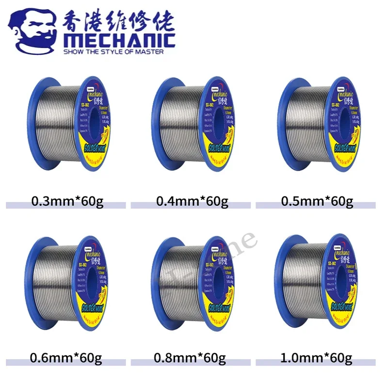 MECHANIC 60g Soldering Wire Double Rosin Core Flux SX-862 183℃ Melting Point 0.3-1.8mm High Purity Environmental Tin Wire Tools
