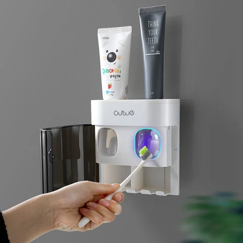 Set 2 Portaspazzolino Da Parete In Acciaio Inox – Organizer Bagno Con Dispenser Per Dentifricio