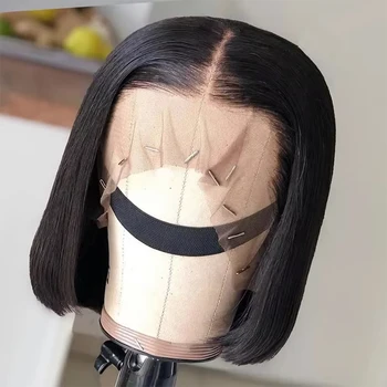 Vietnamese Bone Straight Braided Virgin Frontal Wig PrePlucked 100% Human Hair Glueless Short Bob Wigs 13x6 Hd Lace Front Wigs 1