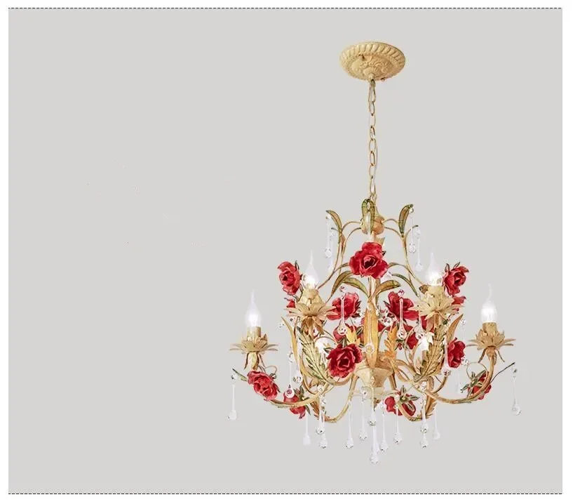 Description Picture 5 of itemArt Deco Floral Chandelier lamp Lustre 3arms/6arms/8arms Mixed Color Pink Decora Rose Flower Light Fixture E14 Home Decoration