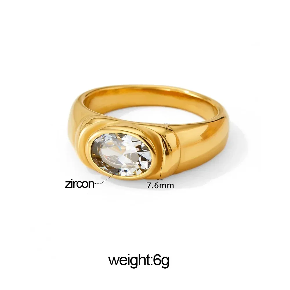 New Retro Multicolour Zircon Oval Crystal Engagement Ring for Women  Stainless Steel Chunky Knuckle Rings Gothic Jewelry Anillos