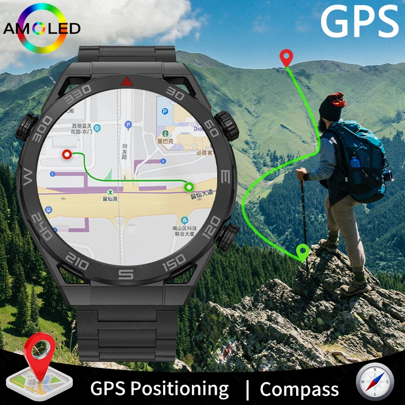 

GPS Tracker Compass Smartwatch Ultimate Smart Watch Men AMOLED HD Screen Bluetooth Call NFC ECG+PPG Bracelet Watches for Huawei