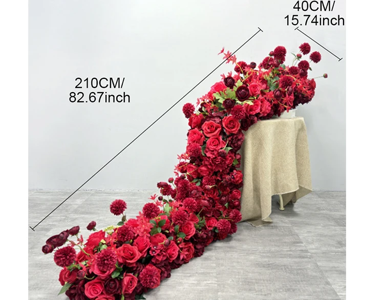 Description Picture 6 of itemWhite Red Wedding Backdrop Decor Rose Floor Flower Runner Party Event Table Centerpieces Ball Pink Floral Strip Arrangement Prop