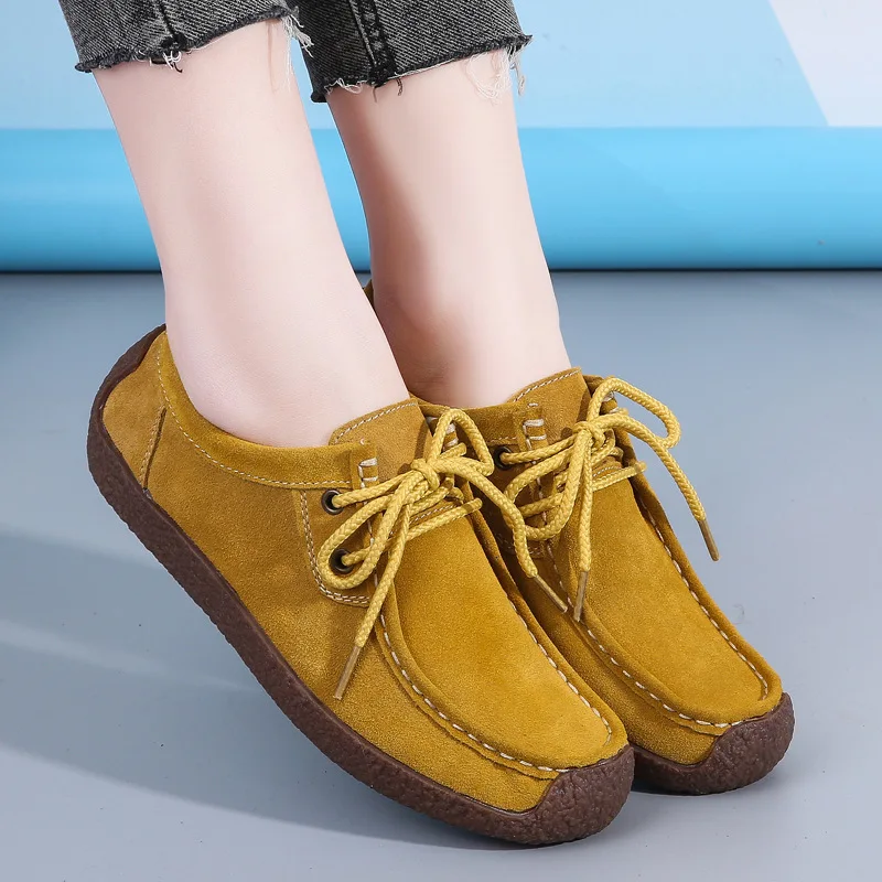 Lightweight non-slip cow suede Spring and autumn large size flat single shoes beef tendon sole mother shoes D007