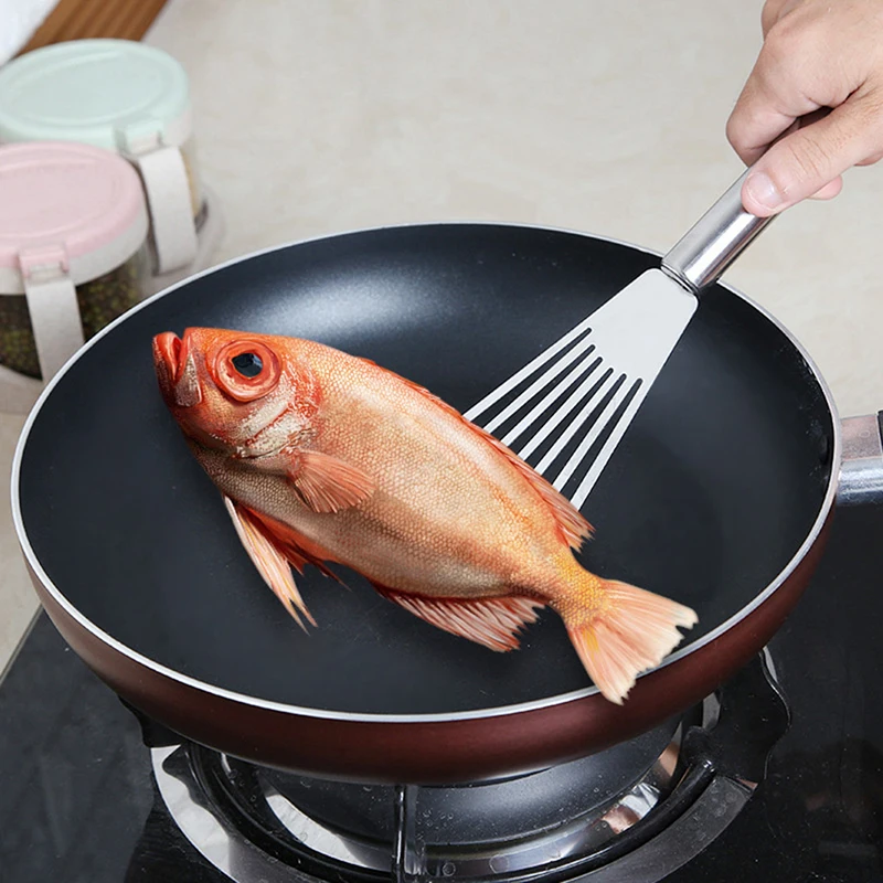 Description Picture 4 of item1PC Stainless Steel Slotted Fish Turner Spatula Flexible Kitchen Cooking Tools