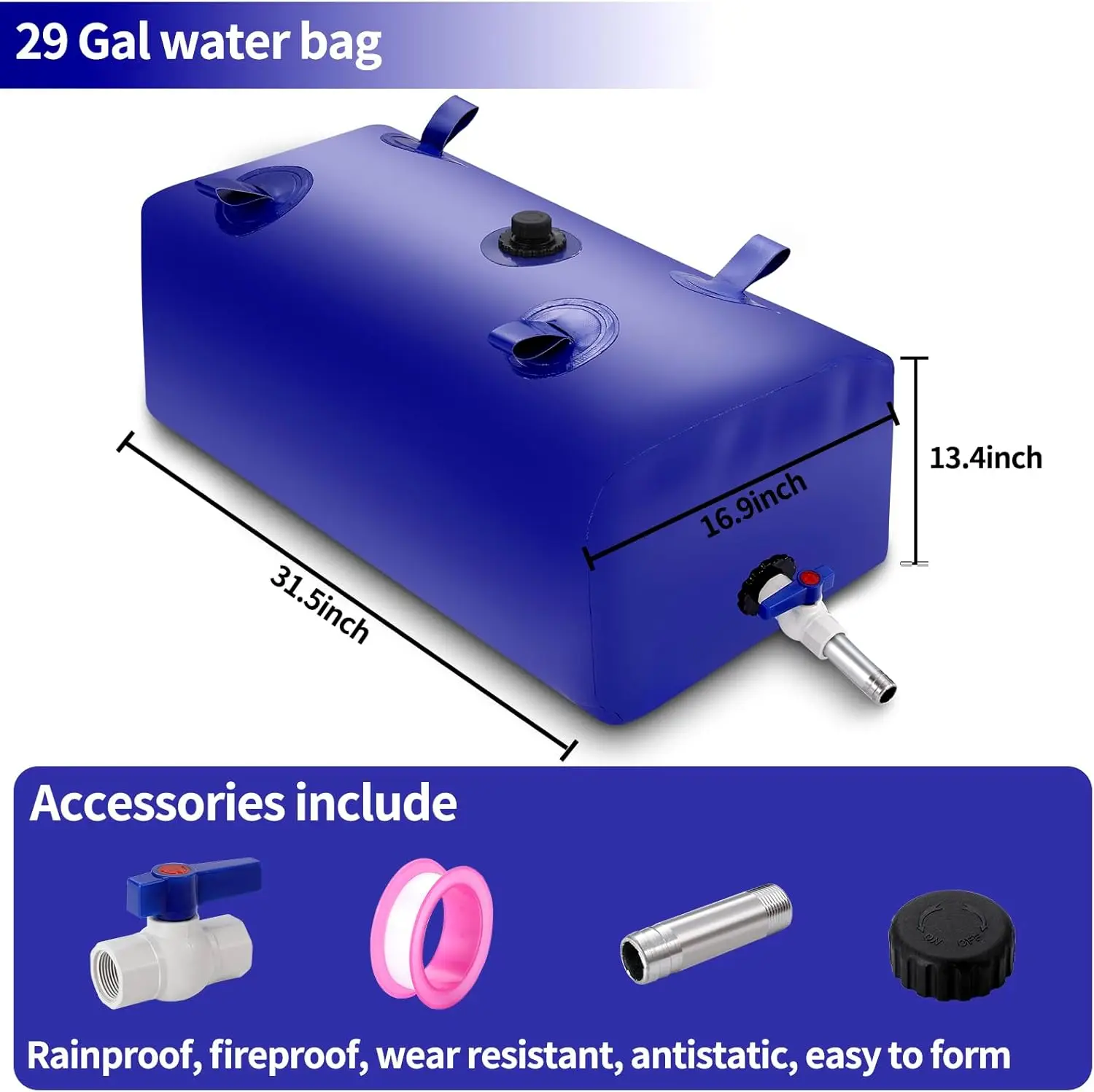 Water storage bag, drought resistance, fire protection, emergency water, agricultural irrigation outdoor bag (110L/29Gal, blue)
