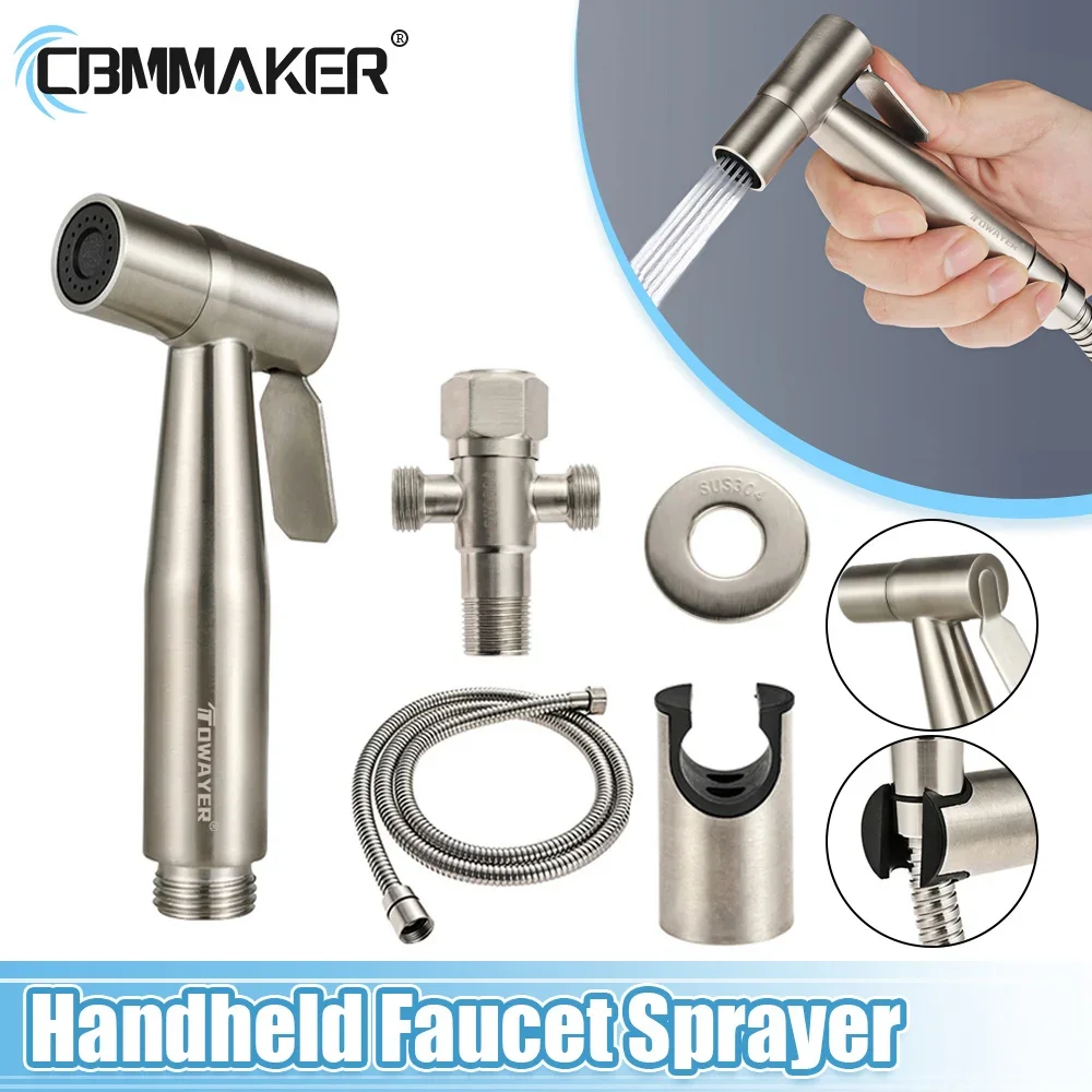 Handheld Toilet Bidet Faucet Sprayer Stainless Steel Hand Bidet Sprayer Set Bathroom Cleaning Shower Head Bathroom Accessories