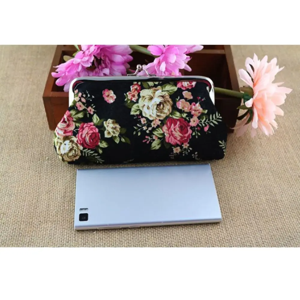 Purse Handbag Canvas Coin Purse Card Holder Key Bag Change Bag Cosmetic Bags Wallet Rose Money Bag Floral Pattern Wallet Purse