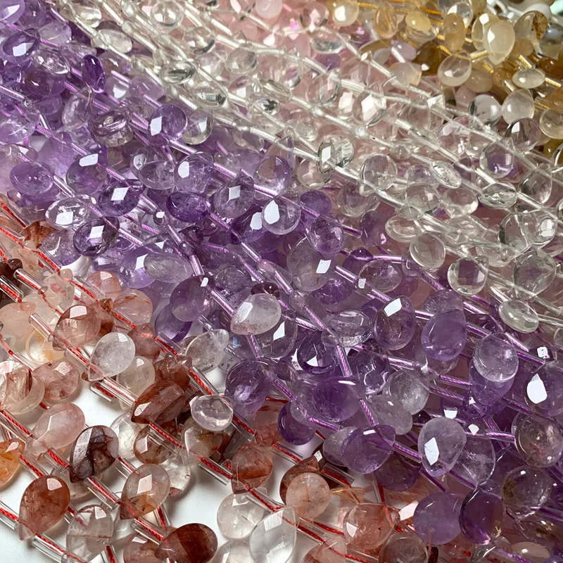 Natural Stone Crystal Tiger Eye Purple Lilac Faced Water Droplet Loose Spacer Beads for DIY Jewelry Making Bracelet Accessories