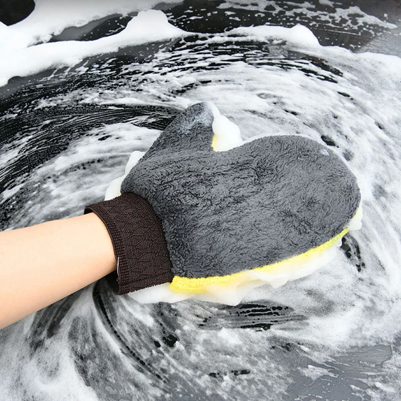 High-Density Coral Velvet Car Wash Gloves; Bear Paw Shaped Waterproof Brush Gloves for Car Cleaning