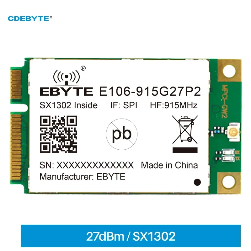 

SX1302 27 дБм SPI PCI-e LoRa WAN шлюз радиочастотный модуль 910-920 МГц CDEBYTE E106-915G27P2 встроенный PA & LNA DIY промышленный стандарт IoT