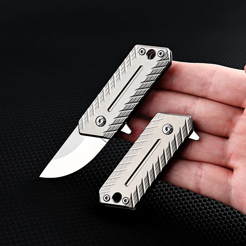 

Titanium Alloy Folding Knife D2 Portable Mini Pocket Cutter EDC Survival Tool Keychain Unpacking Knife for Men Gift With Box