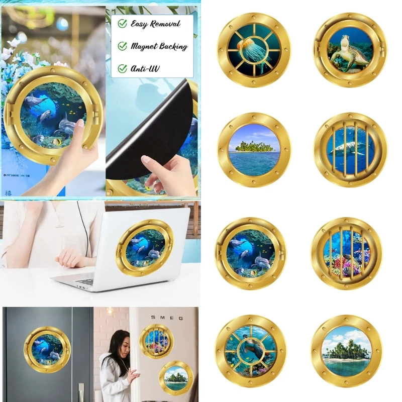 

4pcs Strong Magnetic Refrigerator Magnet Fridge Stickers Ocean Porthole Magnets for Kitchen Office Cabinet Drop Shipping
