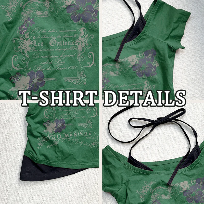 Vintage Retro Grunge Flower Print Crop Top - Y2K Summer Fashion Streetwear Halter Tee