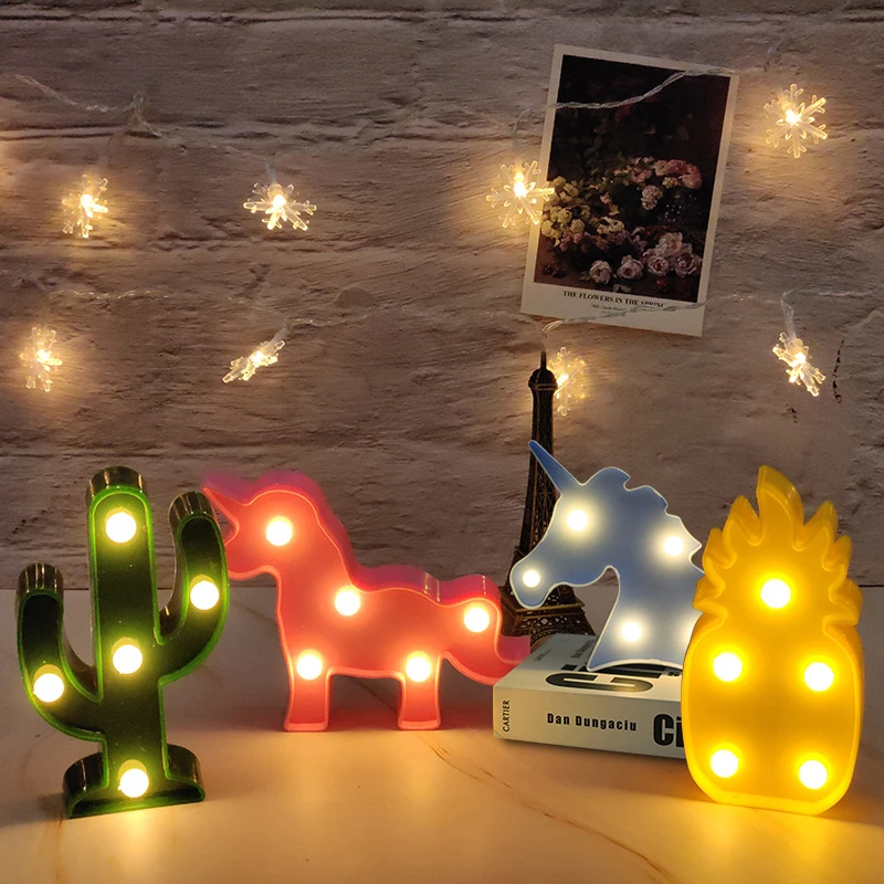 Cartoon Night Lights Unicorn/Flamingo/Cactus/Pineapple/Cloud/Star/Shell LED Table Lamp For Children's Bedroom Party Decoration