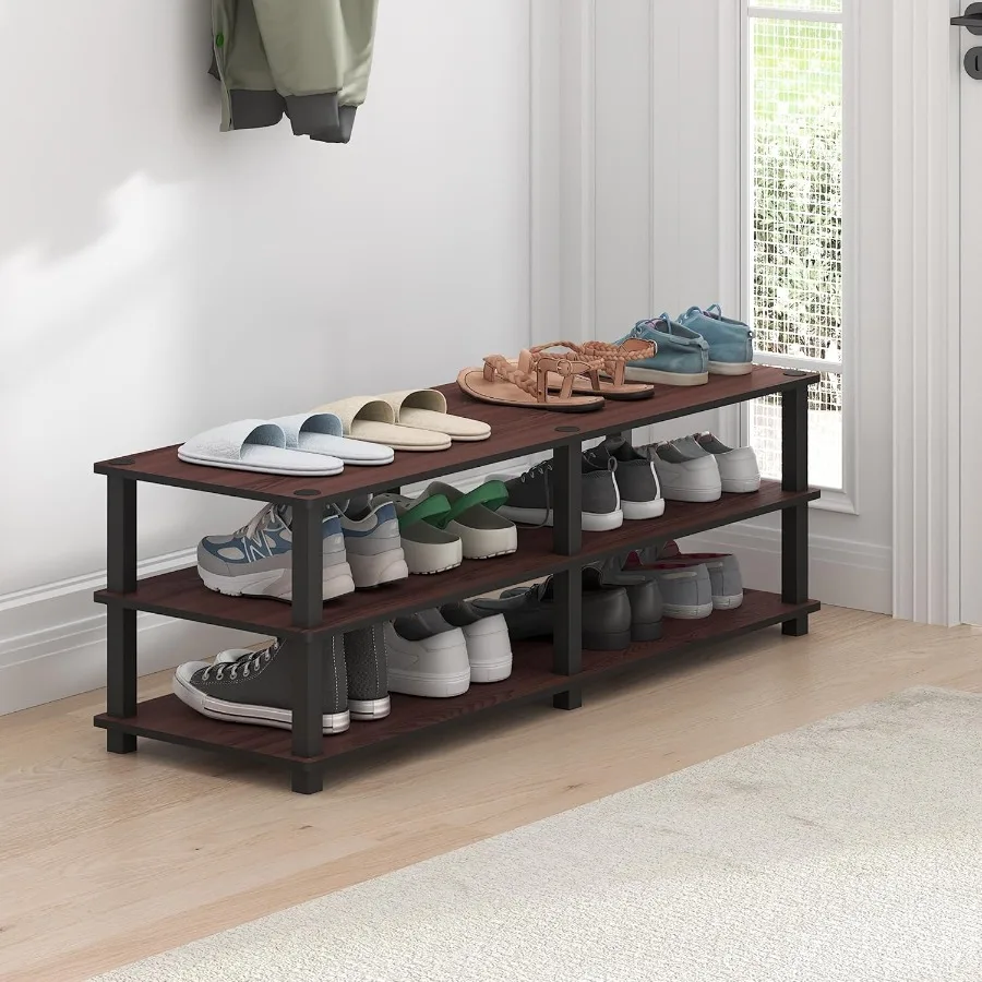 TurnSTube No Tools 3Tier Wide Storage Bench Dark Cherry Black 47inch Wide