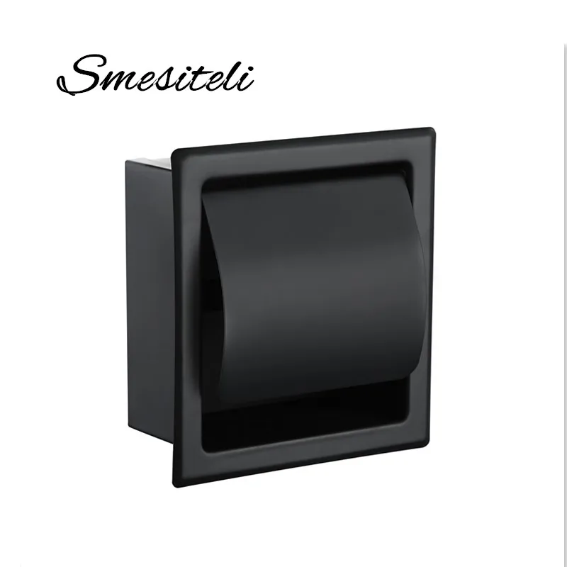 Smesiteli SUS304 Matte Black Or Chrome Toilet Paper Holder Waterproof Paper Shelf Wall Mounted Tissue Box Home Storage