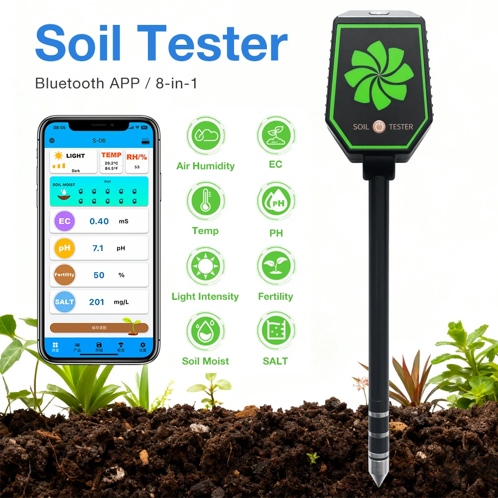 Bluetooth 8 in 1 Soil Tester Meter App Control