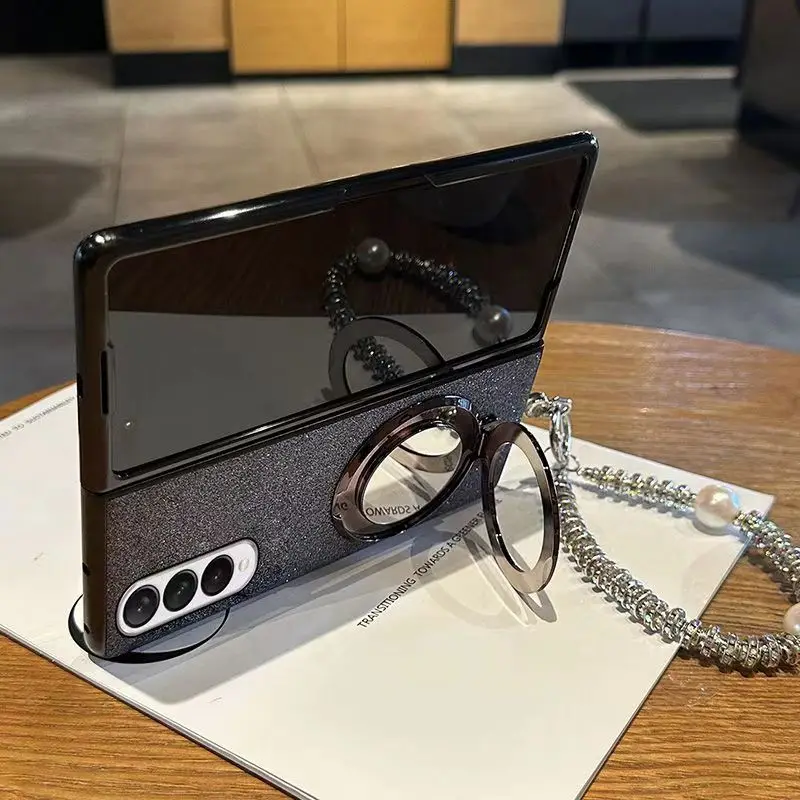 Luxuriöse Glitzer-Spiegelhalterung für Samsung Galaxy Z Fold 6 Z Fold 5 ZFold 4 ZFold 3 Mädchen Bling Perlenarmbandhülle_voghion.com