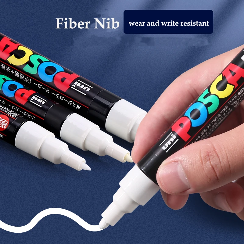 UNI Posca Acrylic White Highlighter Pen Marker Pen  PC1M/3M/5M/8K/17K Paint  Markers For Glass, Plastic, Metal, Wood, Ceramics 3