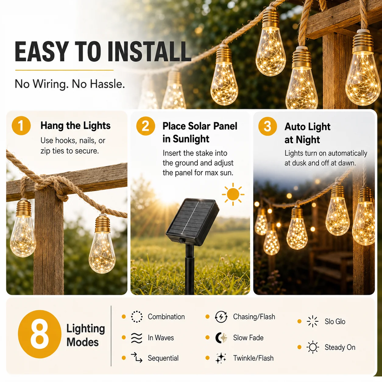 Solar Hemp Rope Edison String Lights 6
