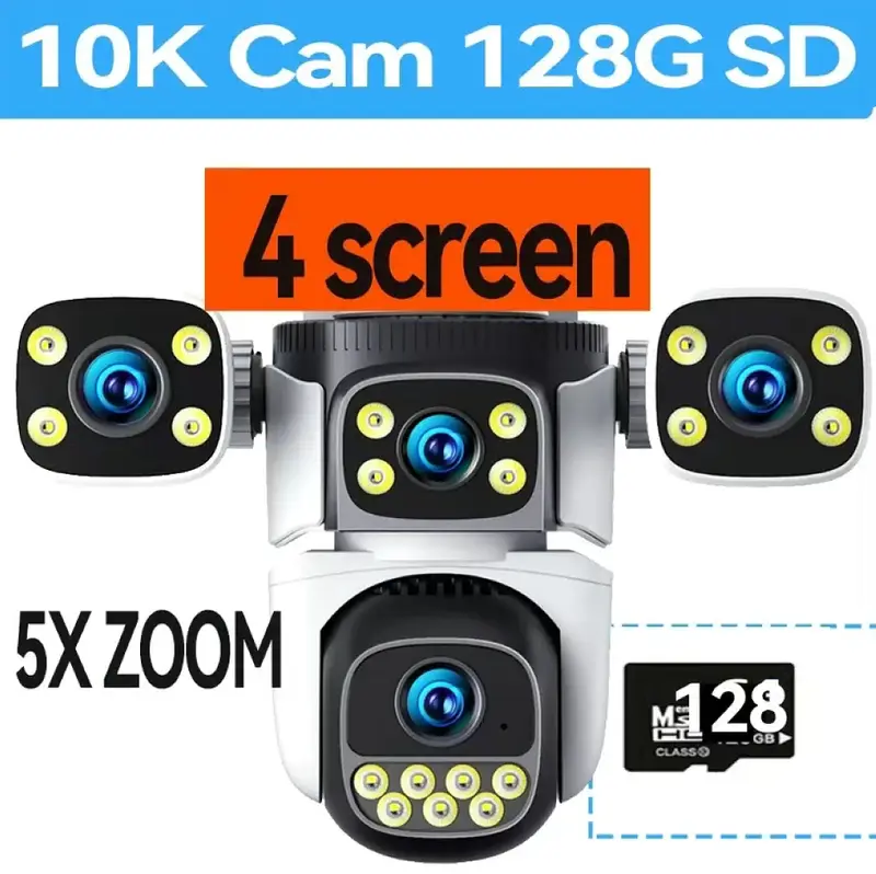 10K 20MP Four Screen Outdoor WiFi Cam PTZ 5X Zoom Night Vision Four Lens 10K Wireless CCTV Surveillance Cam Security Protection - Image 12