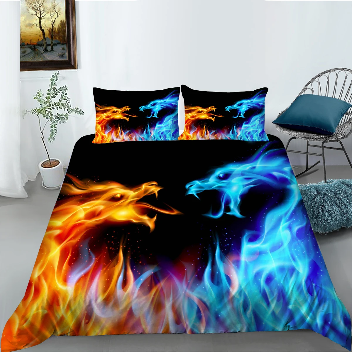 

European Pattern Hot Sale Soft Bedding Set 3d Digital Dragons Printing 2/3pcs High Quality Duvet Cover Set ES/DE/EU/US Size
