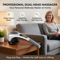 Dual-Head Handheld Electric Massager with Infrared Heat, Strong Vibration, Stepless Speed Control, Replaceable Massage Heads, 6