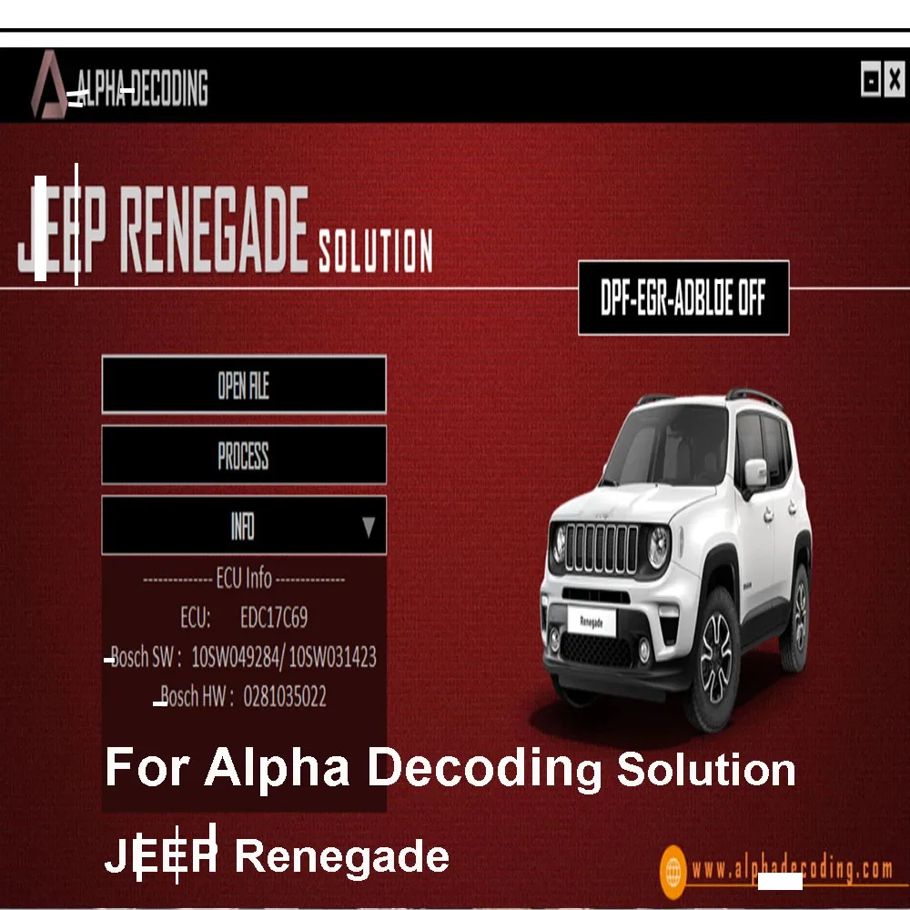 

For Alpha Decoding Solution JEEP Renegade Support ECU DPF EGR AD BLUE EDC for ALPHA for Bosch Car Repair Software PK XDecoder 10