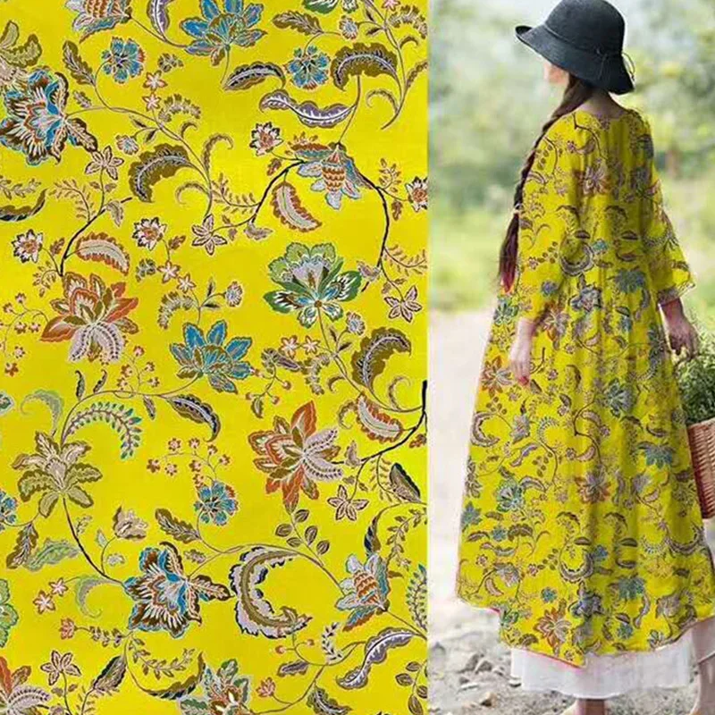 100% ramie linen dress printed fabric summer thin Chinese style robe dress organization DIY sewing