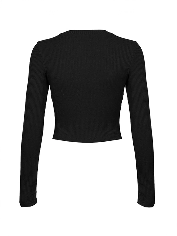 Gothic Print Ribbed Long Sleeve Knit