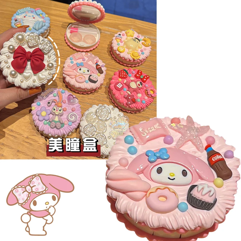 

Kawaii Cinnamorol Mymelody Diy Contact Lens Case Cream Glue Portable Myopia Beauty Pupil Box Girl Doit Yourself Sanrio Lens Case