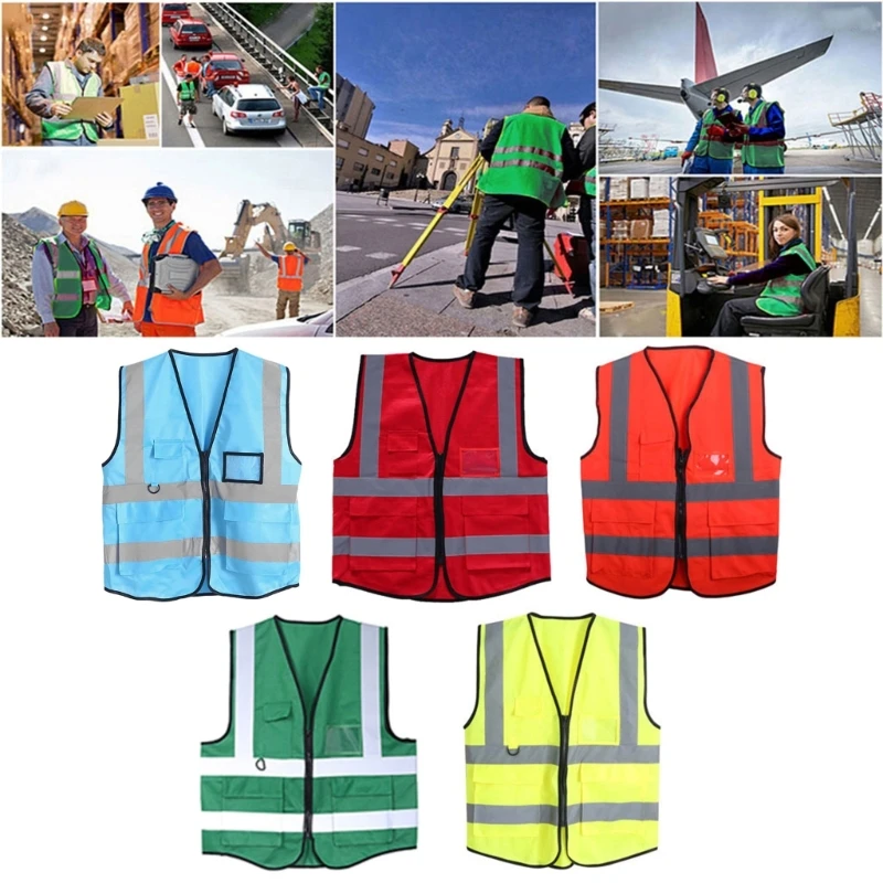 안전 반사 조끼 Hi Vis 실버 스트립 및 지퍼가 있는 높은 가시성 조끼