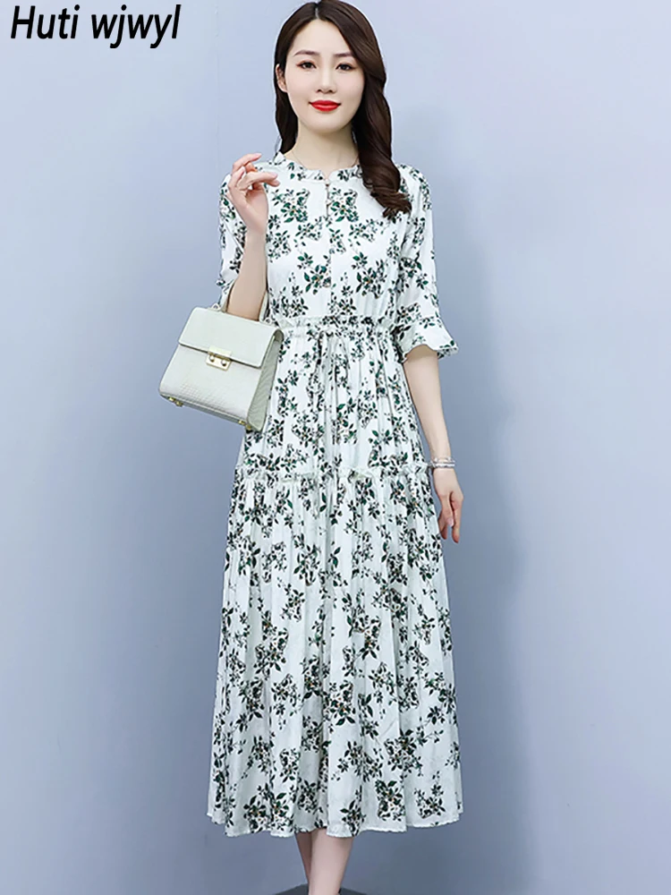 

2023 Boho Floral Chiffon Casual Beach Midi Dress Spring Summer Chic Prom Evening Vestidos Women Fashion Elegant Party Maxi Dress