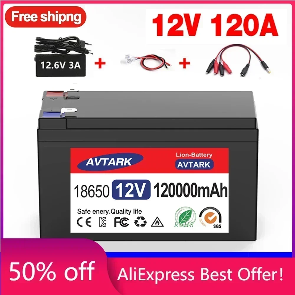 

2023 Upgraded 12V 120Ah 18650 lithium battery Built-in BMS pack Rechargeable battery for solar energy electric vehicle battery