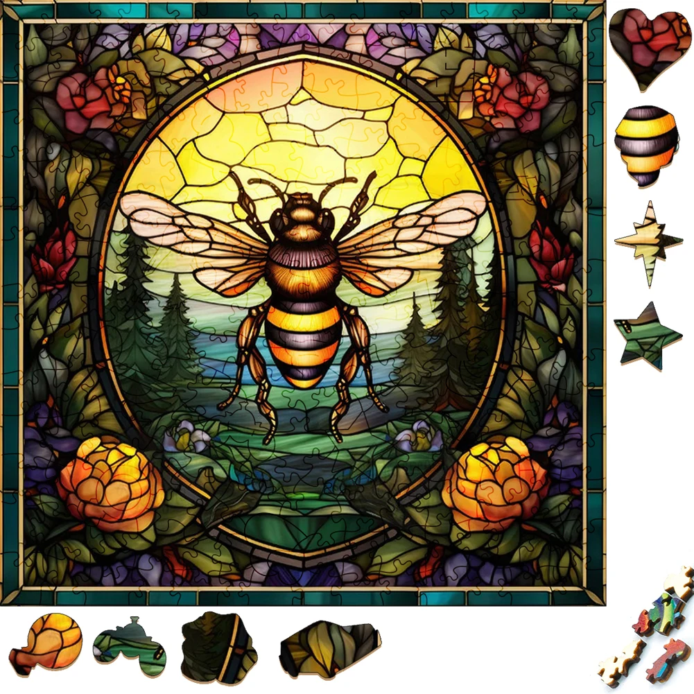 Mysterious Wooden Puzzle Painted Bee Funny Toy Animal Wood Puzzles Smart Games Shaped Jigsaw Puzzle Best Gift For Kids Education creative wooden puzzle ferocious eagle funny toy animal wood puzzles smart games round shaped jigsaw puzzle best gift for adults