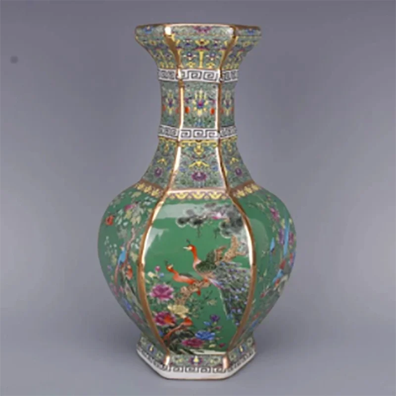 

Luxury Chinese Classic Antique Ceramic Enamel Flower Vase Home Decoration Green Vase