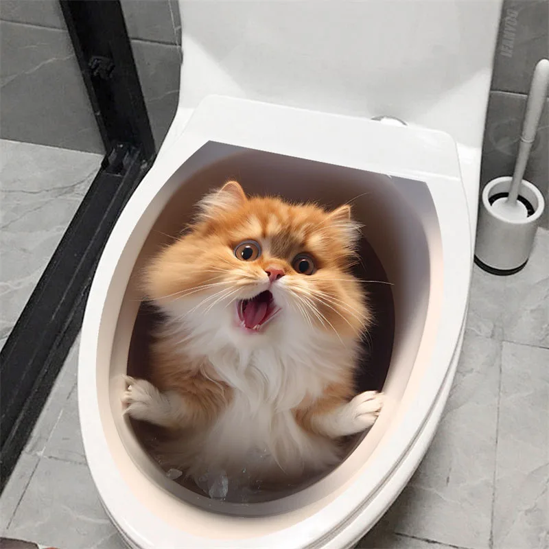 3D Cute Animal Toilet Sticker 1Pc Cat Mouse Dog Bathroom Toilet Cover Stickers PVC Accessories Home Bathroom Decorations Toilet Stickers