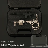 Gift Box Two Piece Set Metal Gun Keychain PUBG AK 47 Glock Mini RPK Grenade Launcher AWM AKM Weapon Model Pistol Pendant Toy 2