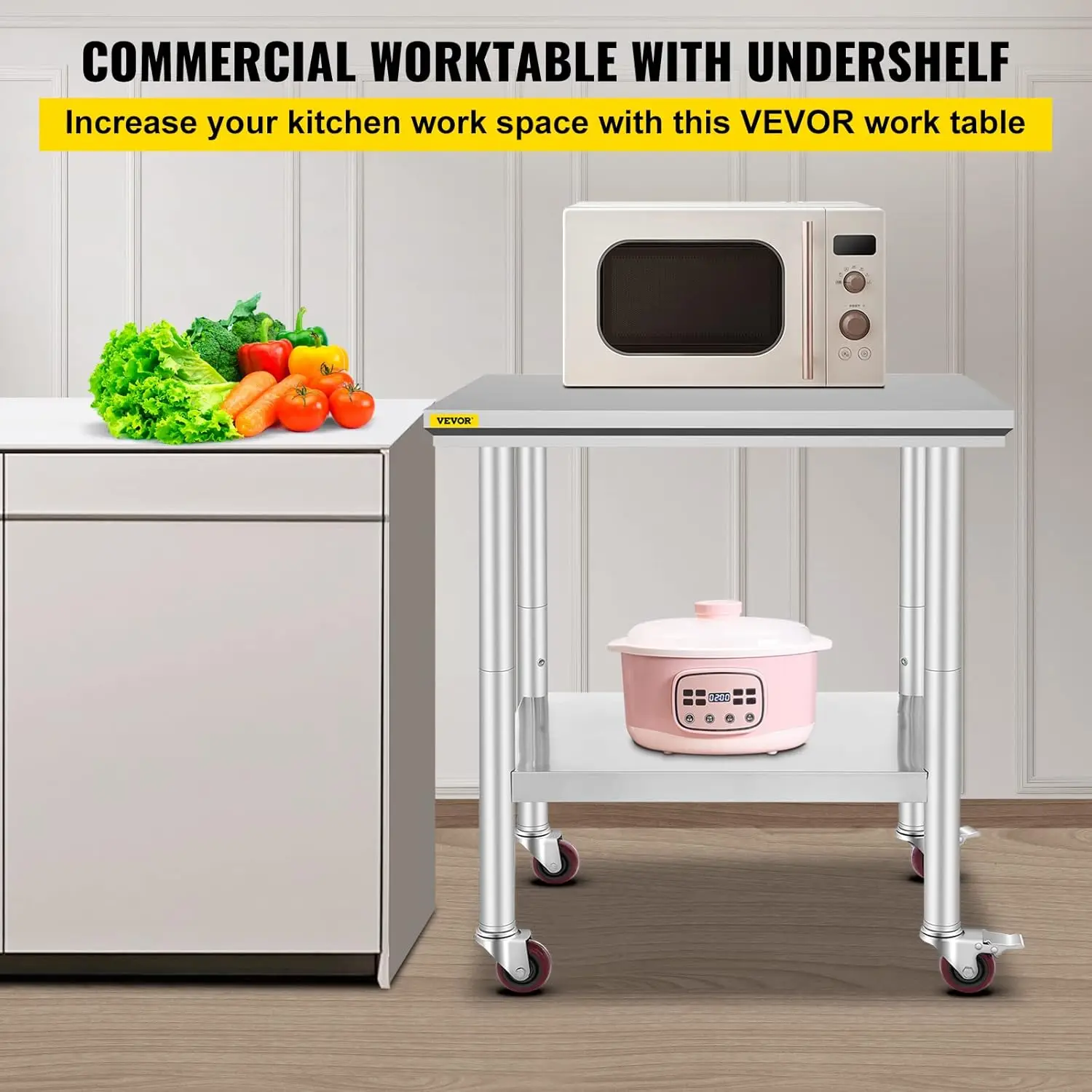 Portable Dishwasher Countertop with 5L Built-in Water Tank & Mophorn Stainless Steel Work Table with Wheels 24 x 30 x 32 Inch