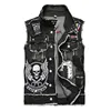 2024 New Punk Style Outerwear Men's Black Embroidered Denim Cardigan Youth Pop Street Style Lapel Men's Casual Vest 1