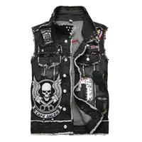 2024 New Punk Style Outerwear Men's Black Embroidered Denim Cardigan Youth Pop Street Style Lapel Men's Casual Vest 1