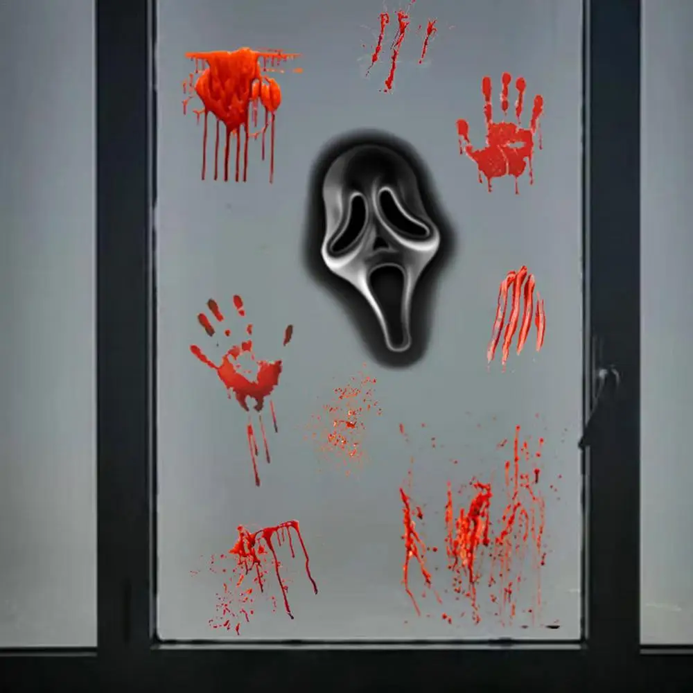 Window Bathroom Shadow Glass Ghost Wall Decal Halloween Decor Halloween Stickers Horror Blood Hand Print Door Stickers
